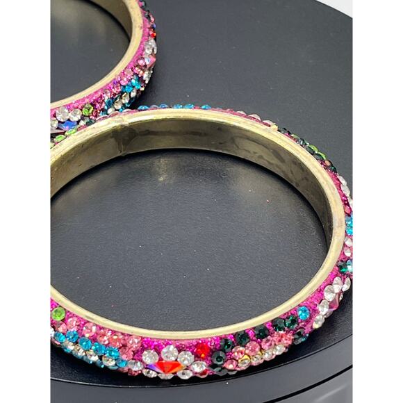 Deepa Gurnani Thin Pink Colorful Multicolored Rhinestone Bangle Bracelet Set - Picture 7 of 8